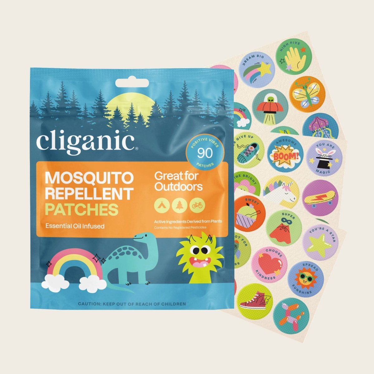 Cliganic Mosquito Repellent Patches - Positive Vibes - 90 Count