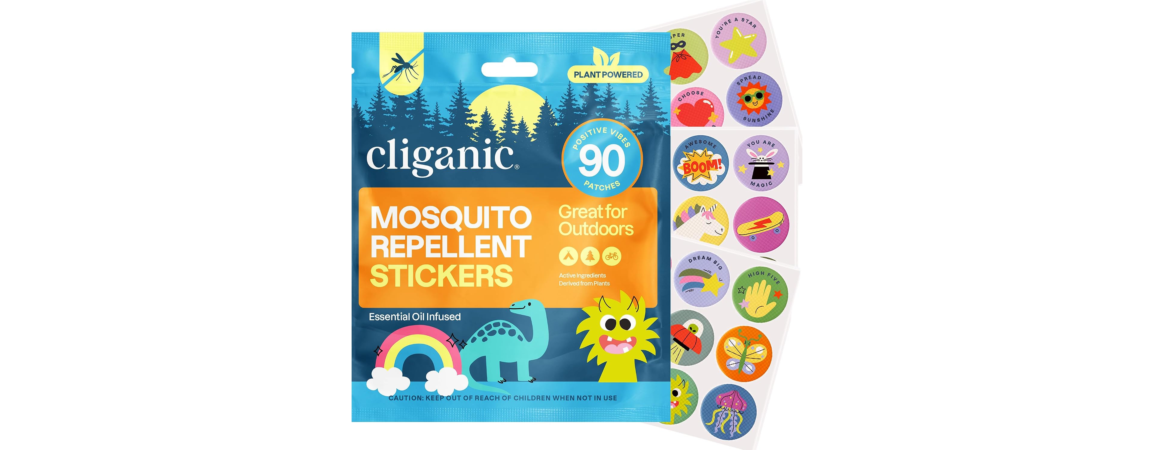 Cliganic Mosquito Repellent Patches - Positive Vibes - 90 Count
