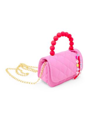 Girls Pearl Handle Message Charm Handbag, Hot Pink