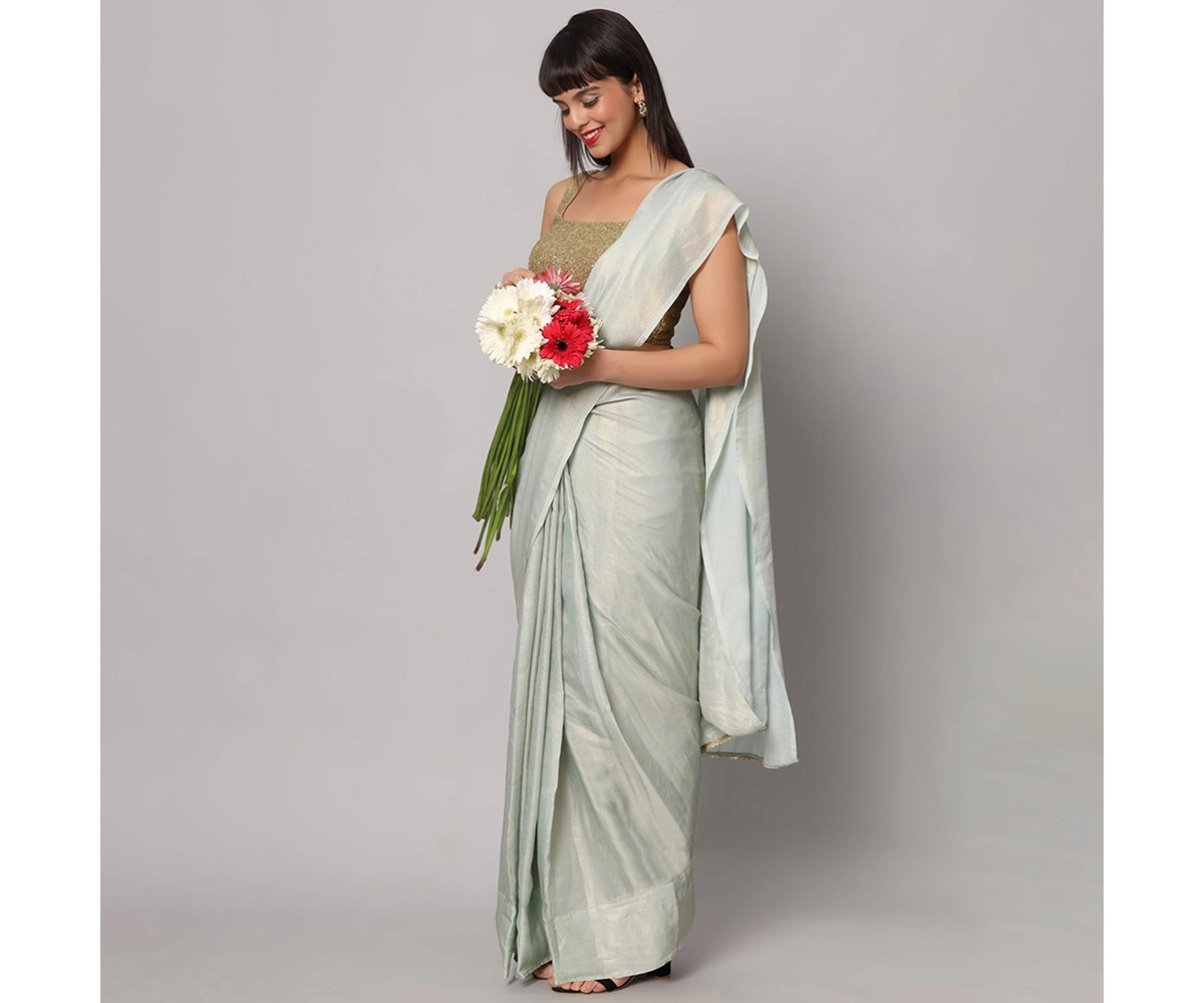 One Minute Saree Women's Meera Shimmer Georgette Ready to Wear Sari with Belt