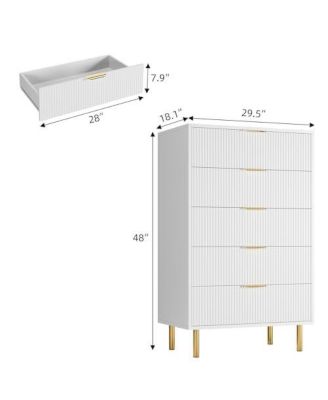 Dresser, Modern 5 Drawer Dresser for Bedroom with Gold Handle and Large Drawer