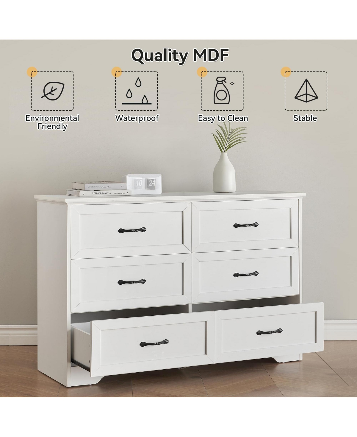 gaomon Modern 6 Drawers Dresser, Chest of Drawers Closet Organizers and Storage Clothes, Modern Dressers - White