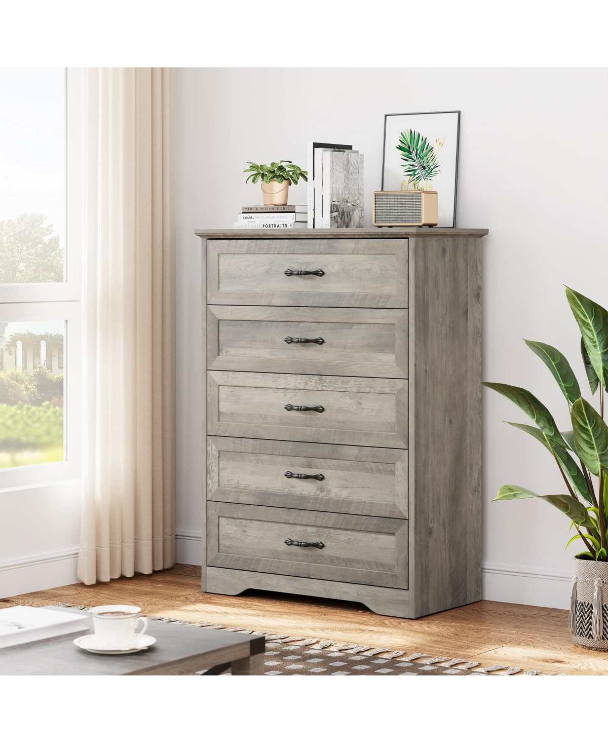 gaomon Modern 5 Drawers Dresser, Chest of Drawers Closet Organizers and Storage Clothes, Modern Dressers - Grey
