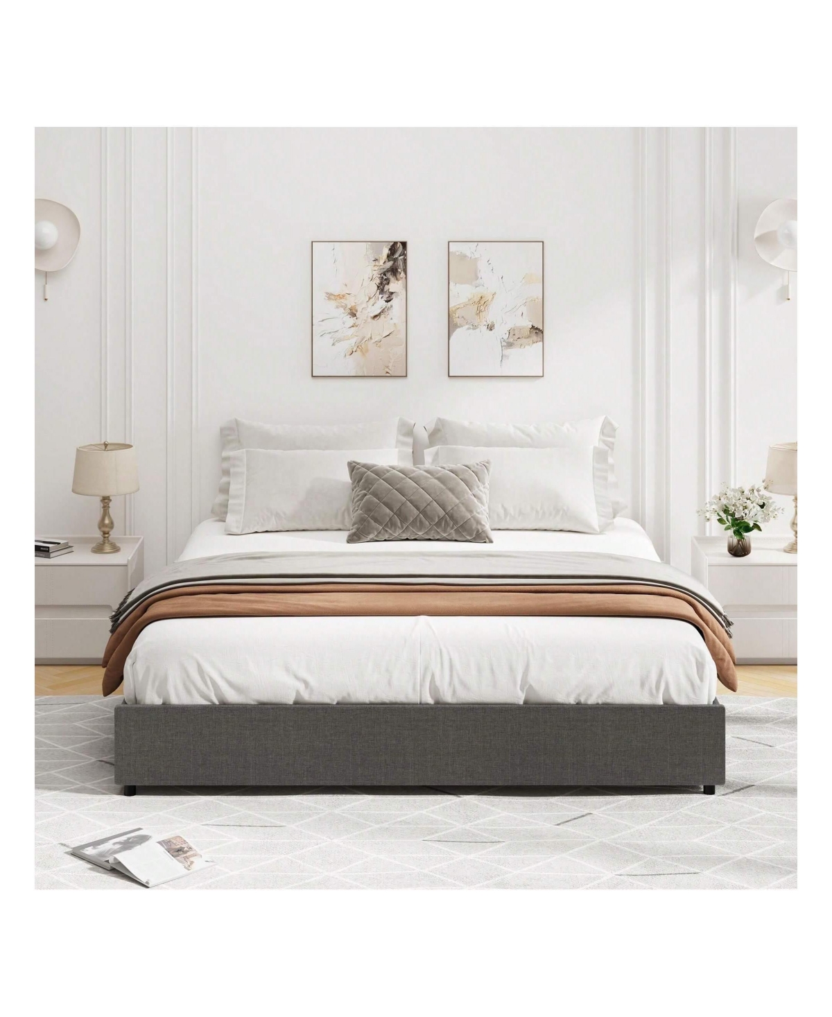 gaomon Platform Bed Frame, Fabric Upholstered With 4 Storage Drawers, No Box Spring Needed, Wooden Slats Support, Noise Free, Easy Assembly