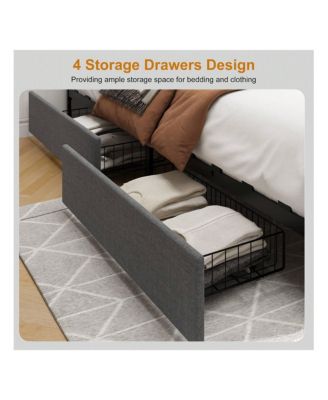 gaomon Platform Bed Frame, Fabric Upholstered With 4 Storage Drawers, No Box Spring Needed, Wooden Slats Support, Noise Free, Easy Assembly - Full