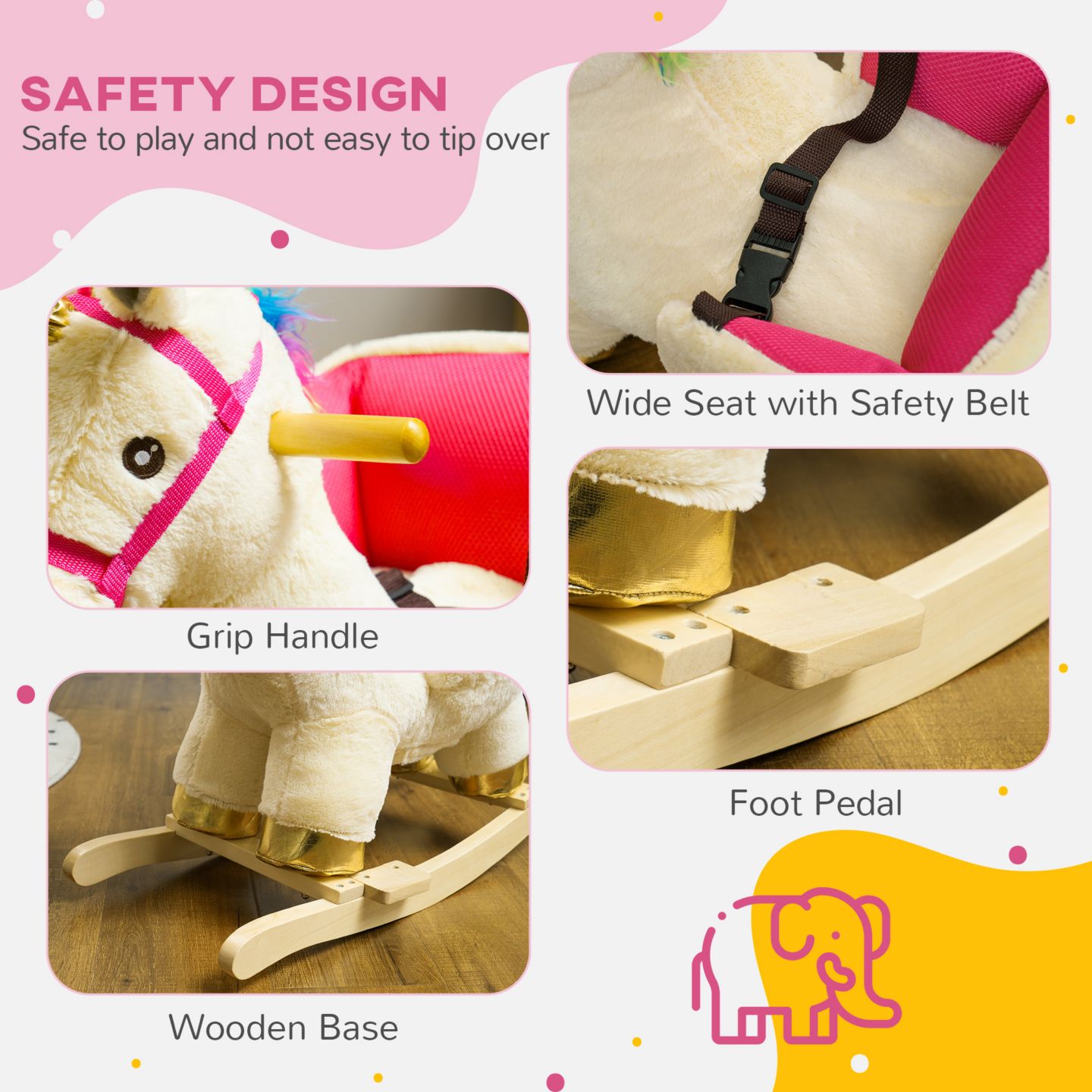 Детская игрушка Qaba Kids Rocking Horse, Unicorn with Realistic Sounds for 18-36 Months, цвет: Кремовый белый — фото 4