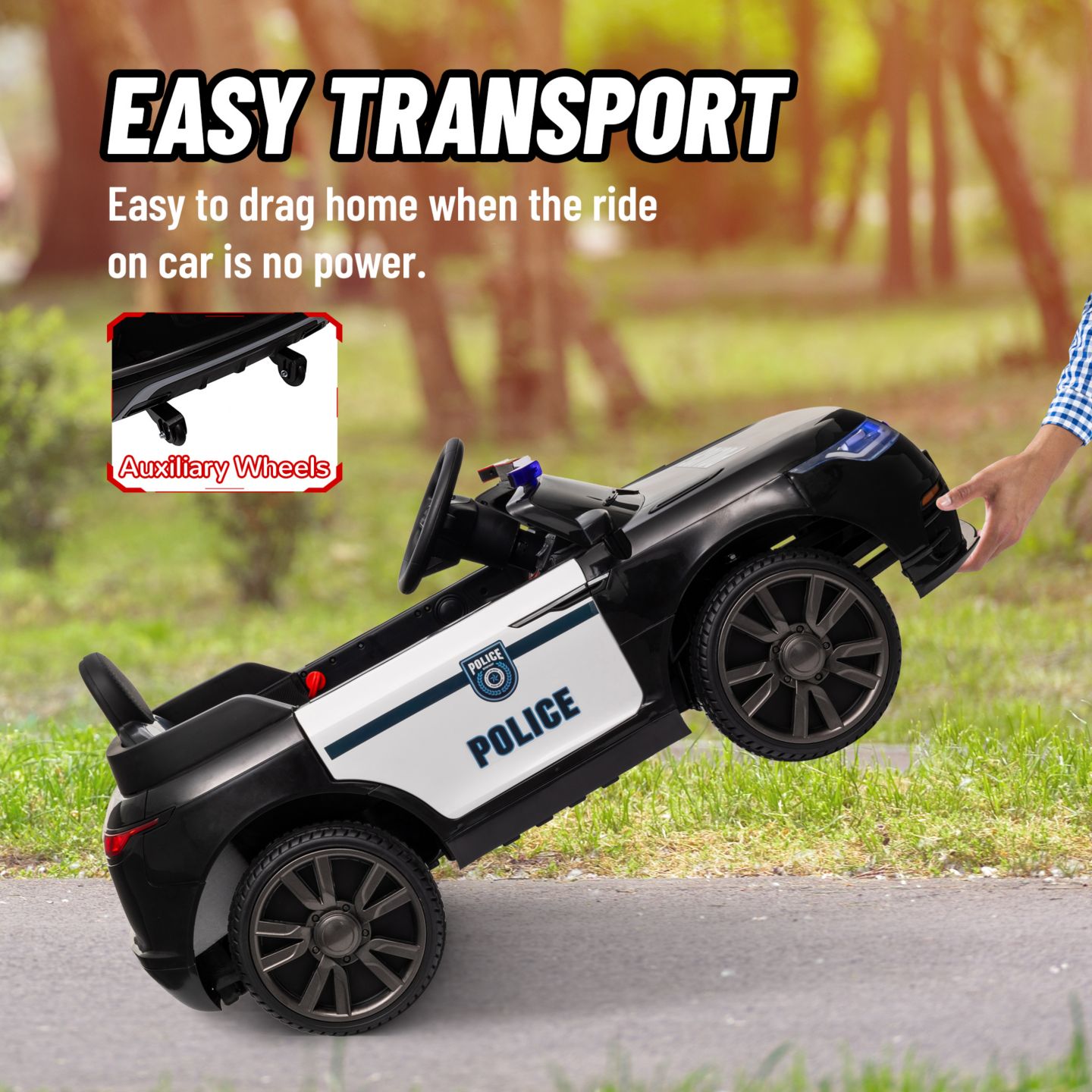 Детская игрушка Qaba 12V Police Patrol Ride-On Car with Remote Control and Adjustable Speeds, 55 lbs., Ages 3-7, цвет: Чёрный — фото 6