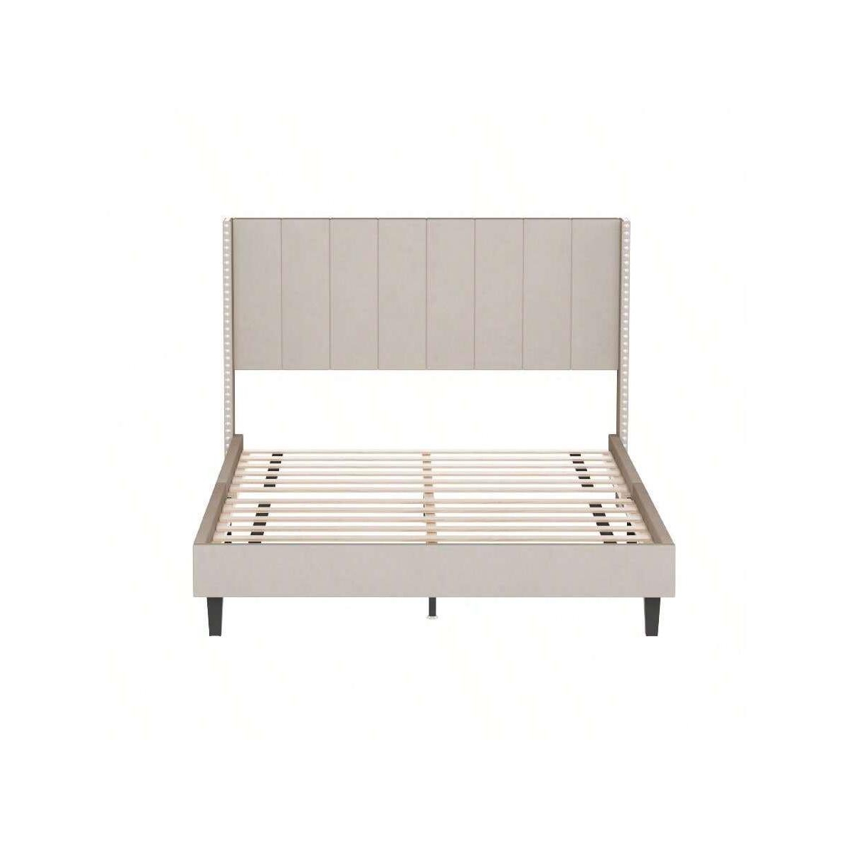 gaomon Queen Size Bed Frame With Velvet Tufted Headboard, Wooden Slats Support Modern Platform Bed For Kids, Girls, Boys, No Spring Box Required - Off