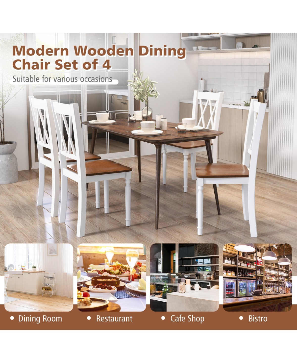 Sugift Set of 2 Wooden Kitchen Chairs