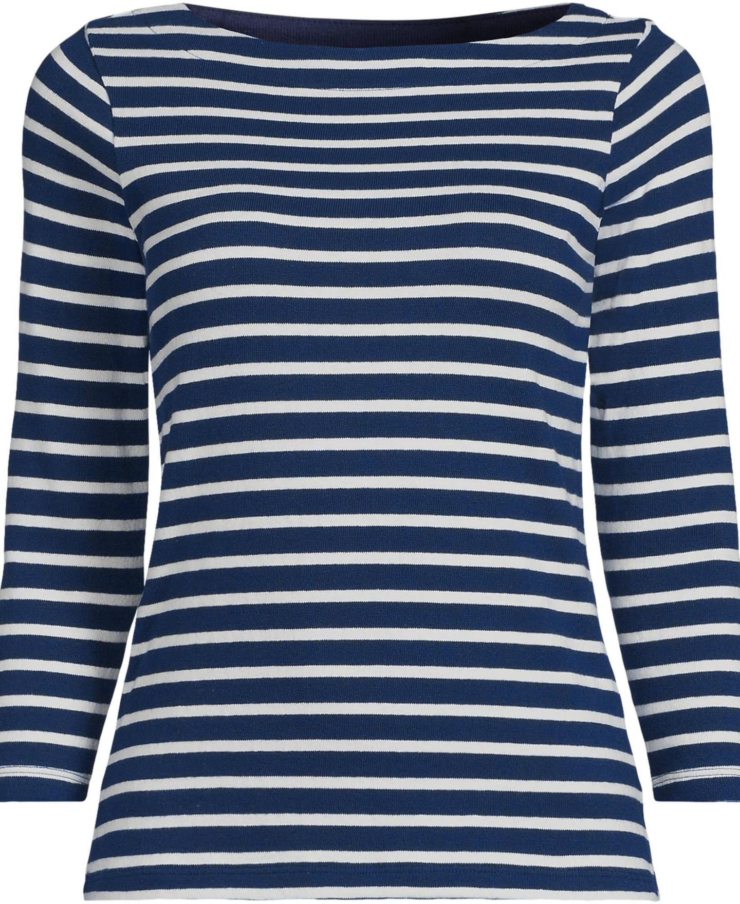 Женский топ Lands' End Plus Size Mariner Jersey Boatneck, цвет: Морской / Слоновая кость полосатый — фото 2
