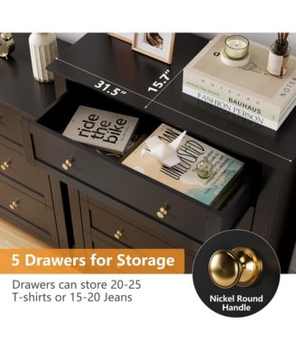 White 5 Chest of Drawer Dresser, Modern Tall Nightstand with Deep Drawers and Nickel Round Handle