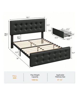 gaomon Linen Upholstered Bed Frame with Headboard, 4 Storage Drawers, Wooden Slats, Button Tufted Design, No Box Spring Needed, Easy to Assemble - Full