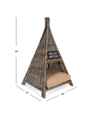 Tiki Tent 20" x 20" Coastal Handwoven Rattan Pet Bed with Machine-Washable Cushion, Kubu Gray