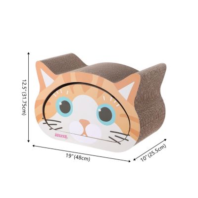 Opal 19" Modern Cardboard Happy Cat Head 2-in-1 Cat Cave Scratcher with Built-In Bell Toys and Catnip