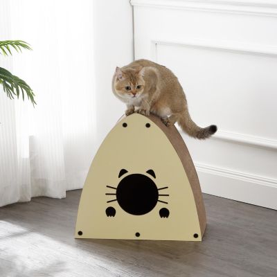 Koko 19" Modern Cardboard Triangle Cat Cave Scratcher with Catnip, Almond
