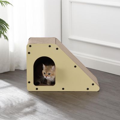 Kento 23.63" Minimalist Cardboard Angled Cat Cave Scratcher with Catnip, Almond