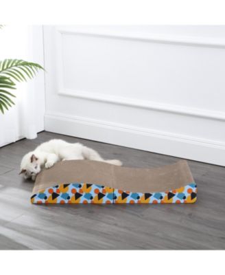 Eero 32" Modern Cardboard Foldable Lounge Cat Scratcher with Catnip, Blue/Orange