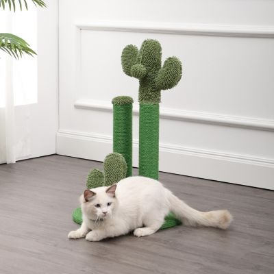 Marfa Modern Jute Triple-Cactus Cat Scratching Post with Fuzzy Toy