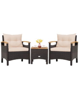 3 Pieces Patio Rattan Furniture Set with Removable Cushions