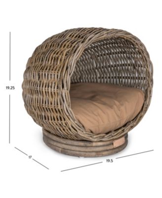 Socket Dome 19.5" x 17" Bohemian Handwoven Rattan Pet Bed with Machine-Washable Cushion, Kubu Gray