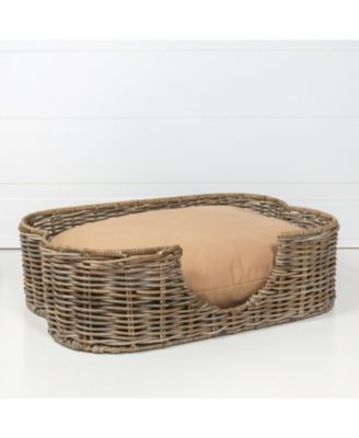 Scallop Tropical Handwoven Rattan Pet Bed with Machine Washable Cushion