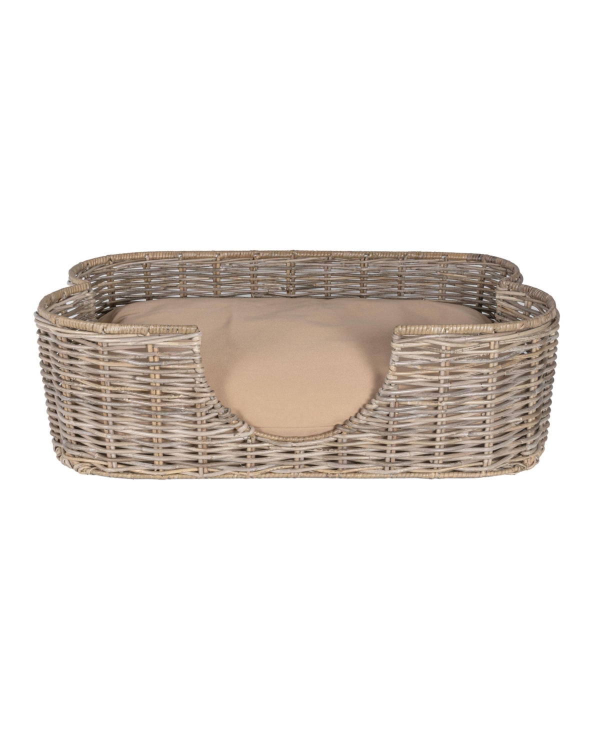 Scallop Tropical Handwoven Rattan Pet Bed with Machine Washable Cushion - Kubu gray-31x22; x 20x22;