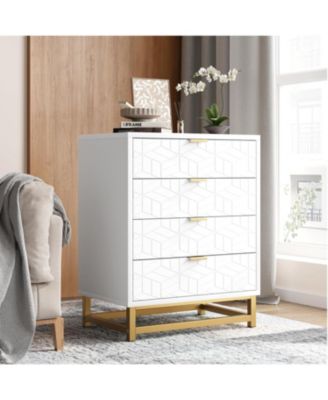 Dressers for Bedroom 4 Drawer, Chest of Drawers with Metal Base, Modern Dresser Chest Cabinet Organizer,White