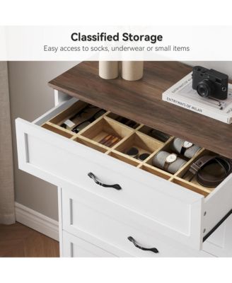Modern 5 Drawers Dresser, Chest of Drawers Closet Organizers and Storage Clothes, Modern Dressers(White and Brown)