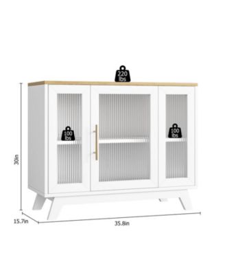 Modern Fluted Glass Door 2-Tier Sideboard Cabinet with Natural Top