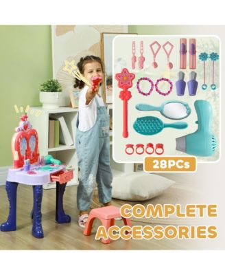 Kids Vanity Set w/ Mirror and Stool, Music, Light, Drawer, Multicolor