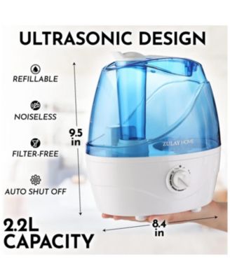 0.66-Gallon, 2.5 Liter Cool Mist Ultrasonic Humidifier for Home