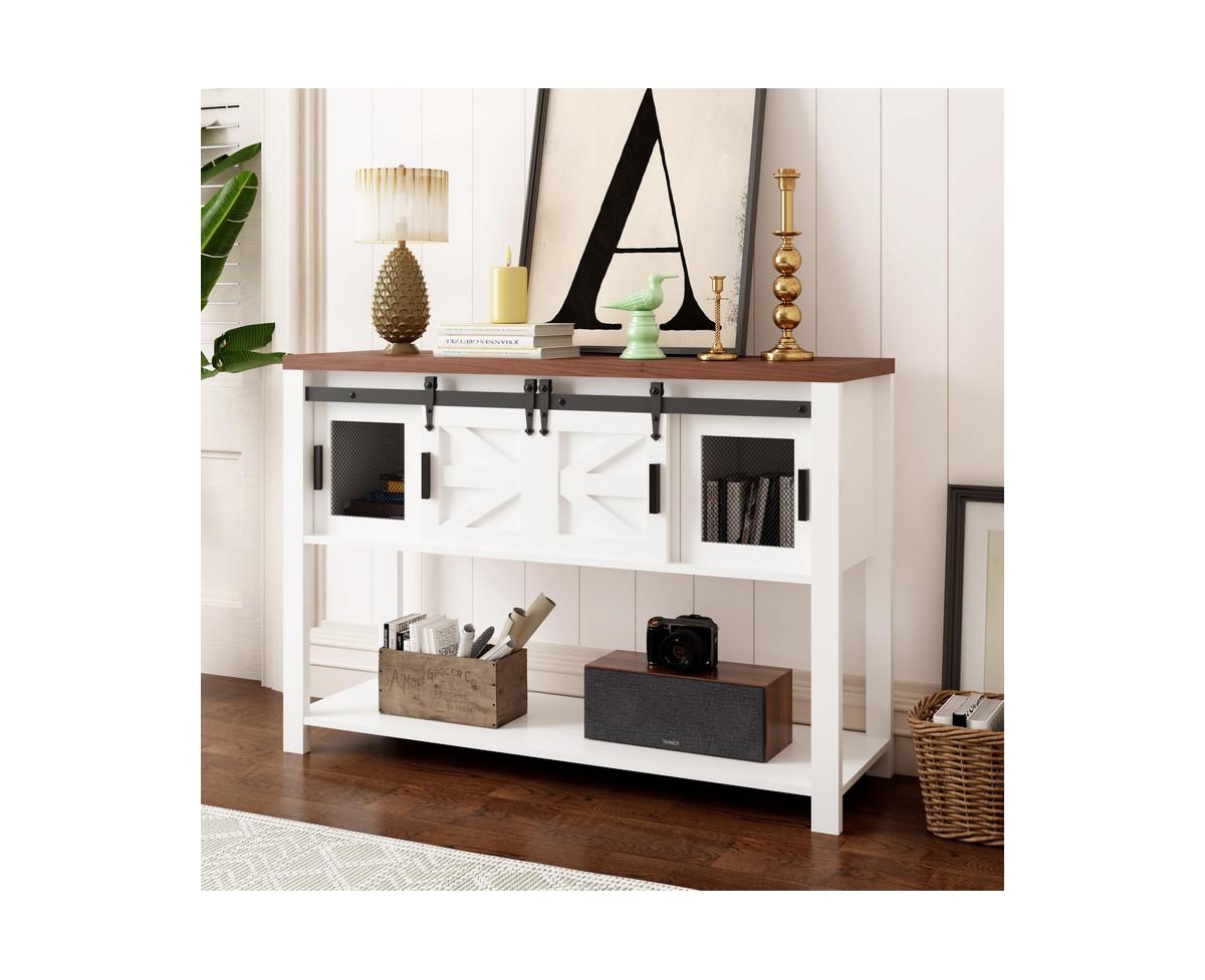 gaomon Entryway Table with Sliding Barn Doors, Adjustable & Open Shelf, Console Sofa Table with Storage