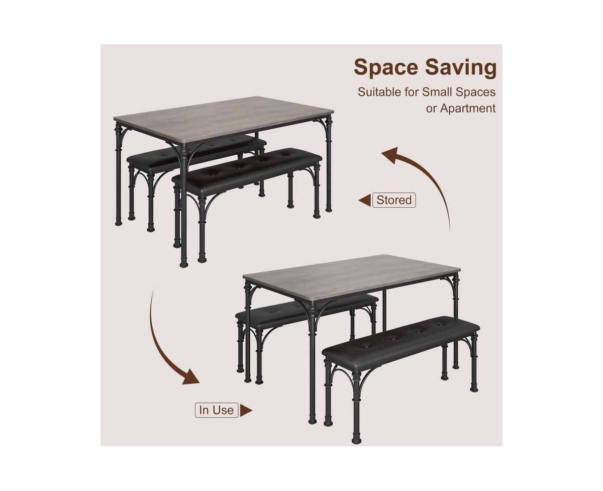 gaomon Dining Table Set for 4, Kitchen Table Set with Roman Columns, Dining Table Set for 4-6 with Upholstered Benches, The 3-Piece Dining Table Set f