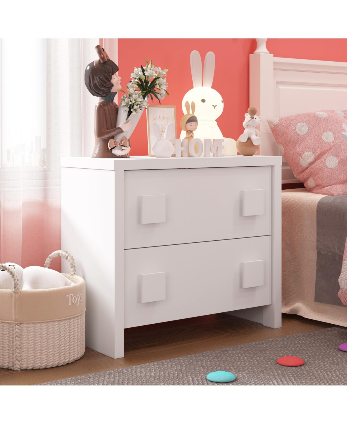 HomseeStorage Dresser Organizer Nightstand With 2 Drawers - White