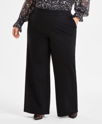 Plus Size Wide-Leg Pont&eacute;-Knit Pants