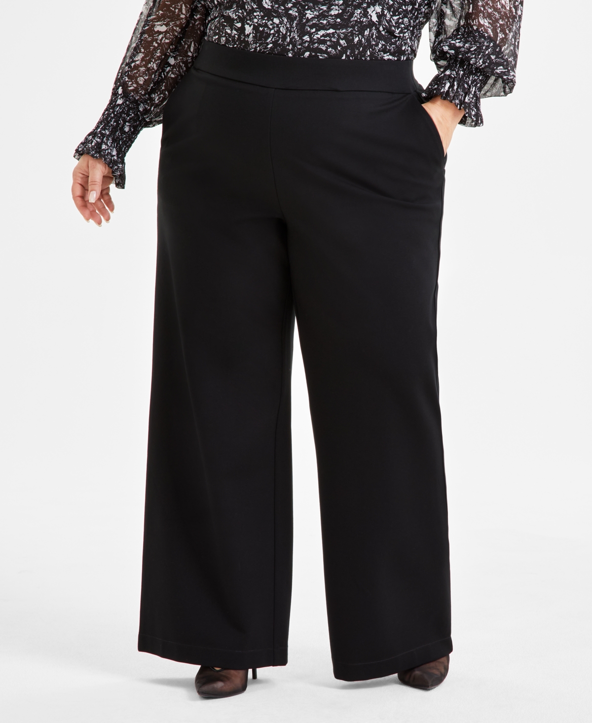 I.n.c. International Concepts Plus Size Wide-Leg Ponte-Knit Pants, Created for Macy's