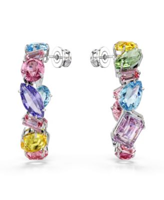 Asymmetrical Design, Mixed Cuts, Small, Multicolored, Rhodium Plated Gema Hoop Earrings