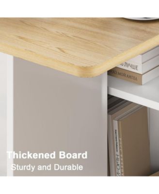 Folding Dining Table, Drop Leaf Dining Table with 6 Wheels and 2-Layer Storage Shelf, Space Saving Dining Table for Small Spaces Collapsible Expandable Rectangle for Dining/Kitchen Room