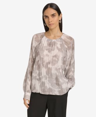Calvin Klein - Women's Printed Pleated Raglan-Sleeve Top