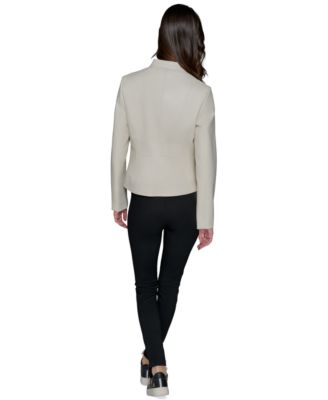 Women's Fitted Mock-Neck Faux-Leather Jacket