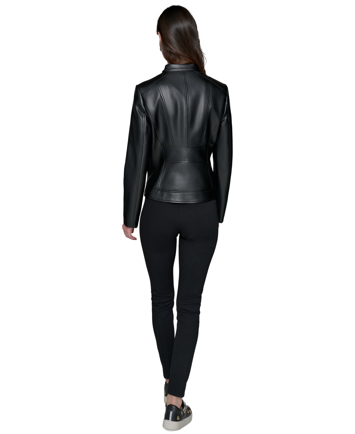 Shop Karl Lagerfeld Women's Fitted Mock-neck Faux-leather Jacket In Black