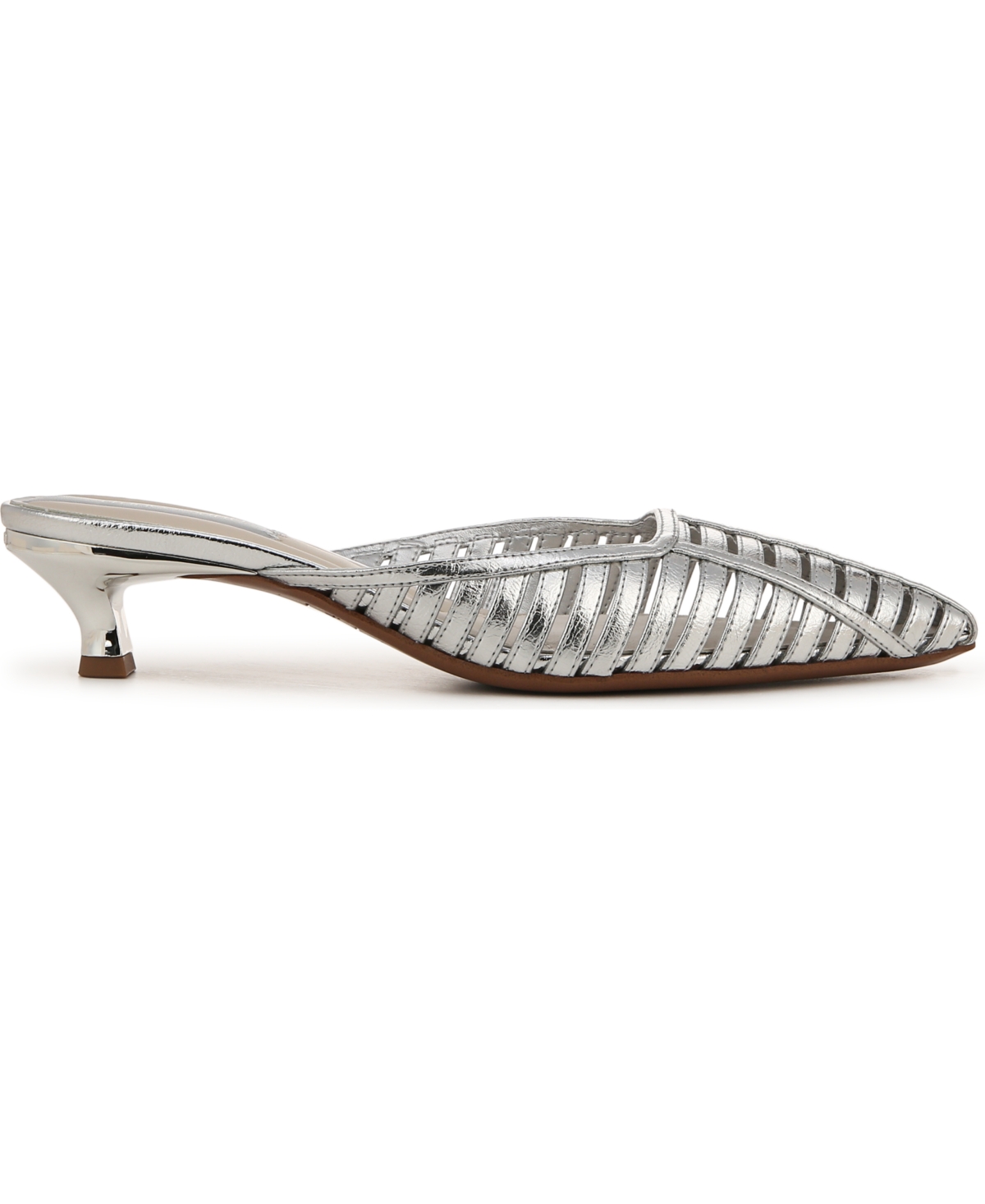 Franco Sarto Women's Marlina Fisherman Pointed Toe Kitten Heel Mules In Silver Faux Leather