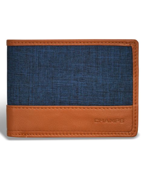 CHAMPS Men's Denim Collection Leather Center Wing Wallet