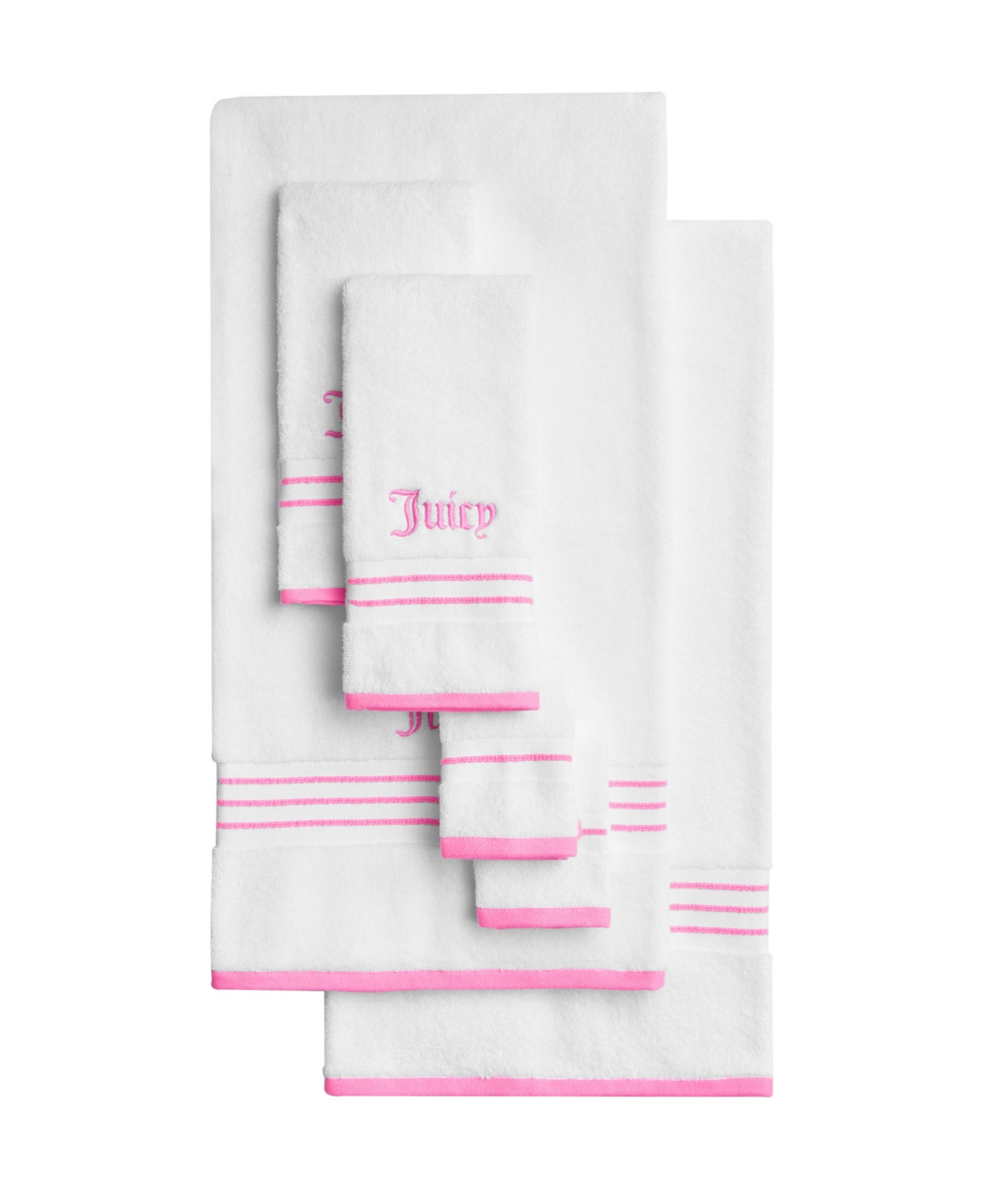 Shop Juicy Couture Neon Border Cotton 6-pc. Bath Towel Set In White,hot Pink