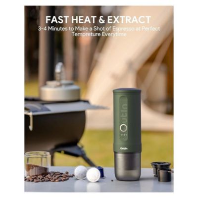 Nano 20-Bar Portable Espresso Maker Self-heating, USB-C & car charger, uses ground coffee & NS capsules, ideal for travel & campin