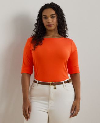 Lauren Ralph Lauren - Plus Size Stretch Cotton Boatneck Tee