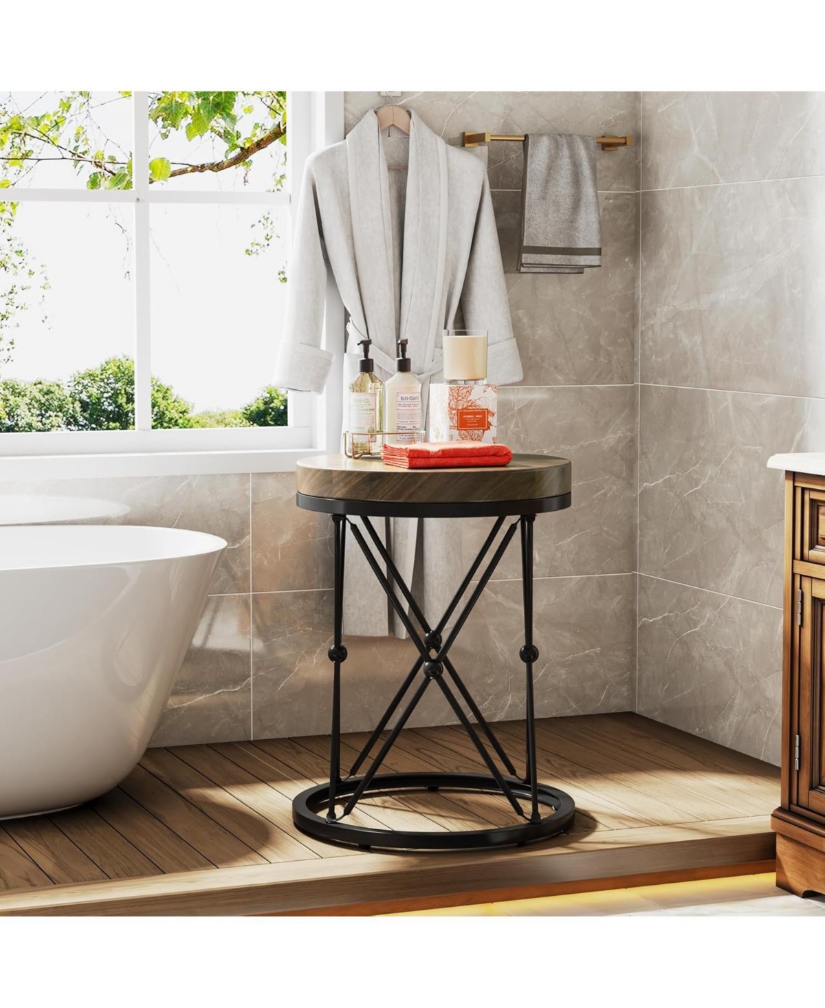 Tribesigns Modern End & Side Table with Metal Frame,Small Accent Nightstand , Wooden Circle Bedside Table for Living Room Sofa Couch, Bedroom, Spa