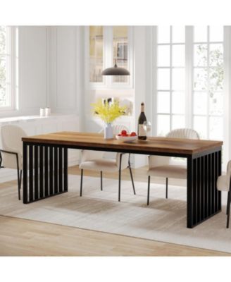 78.74" Long Rectangle Industrial Dining Table for 6-8 Person, Dining Table Wood Kitchen Table with Heavy Duty Metal Frame