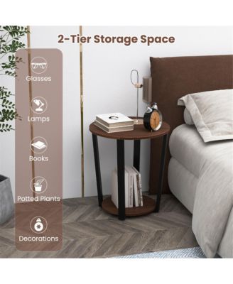 Industrial End Table Sofa Side Table Nightstand w/ Storage Shelf & Metal Frame