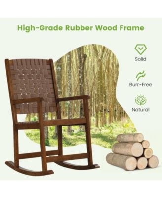 Patio Wood Rocking Chair with PU Seat and Rubber Wood Frame